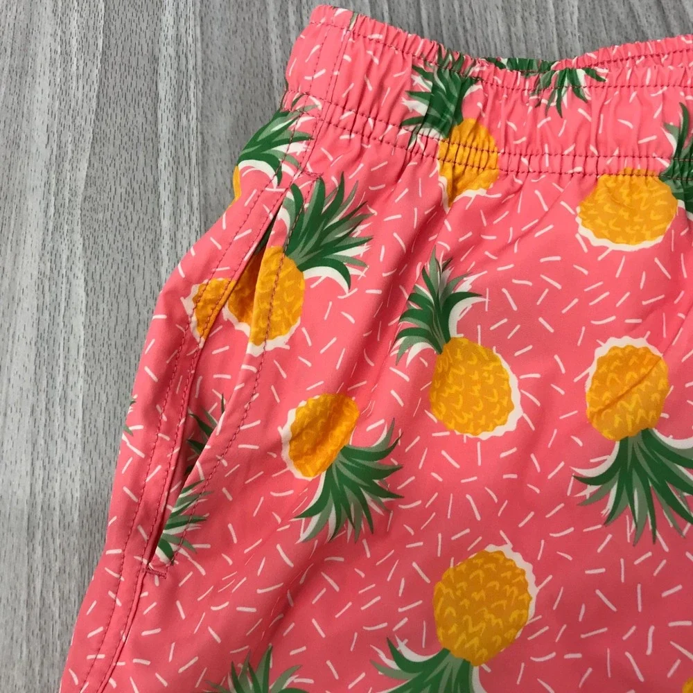 Bearbottom Clothing Mens Pink Pineapple Swim Trunks Board Shorts‎ 7 Inch Large